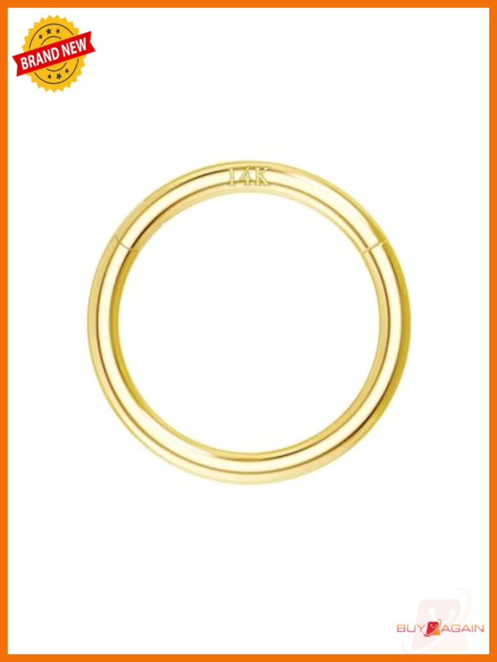 14K Solid Gold Hinged Seamless Hoop Earring 8mm 18g Nose Ring Septum Clicker